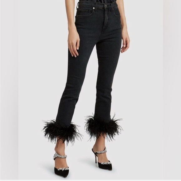 Veronica Beard Denim - Veronica Beard Kareena Feather-Trimmed High Rise Skinny Jeans